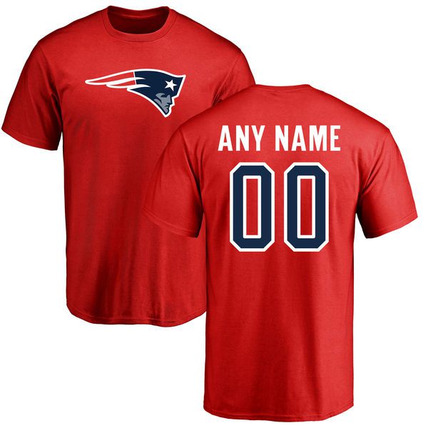 Men New England Patriots NFL Pro Line Red Custom Name and Number Logo T-Shirt->->Sports Accessory